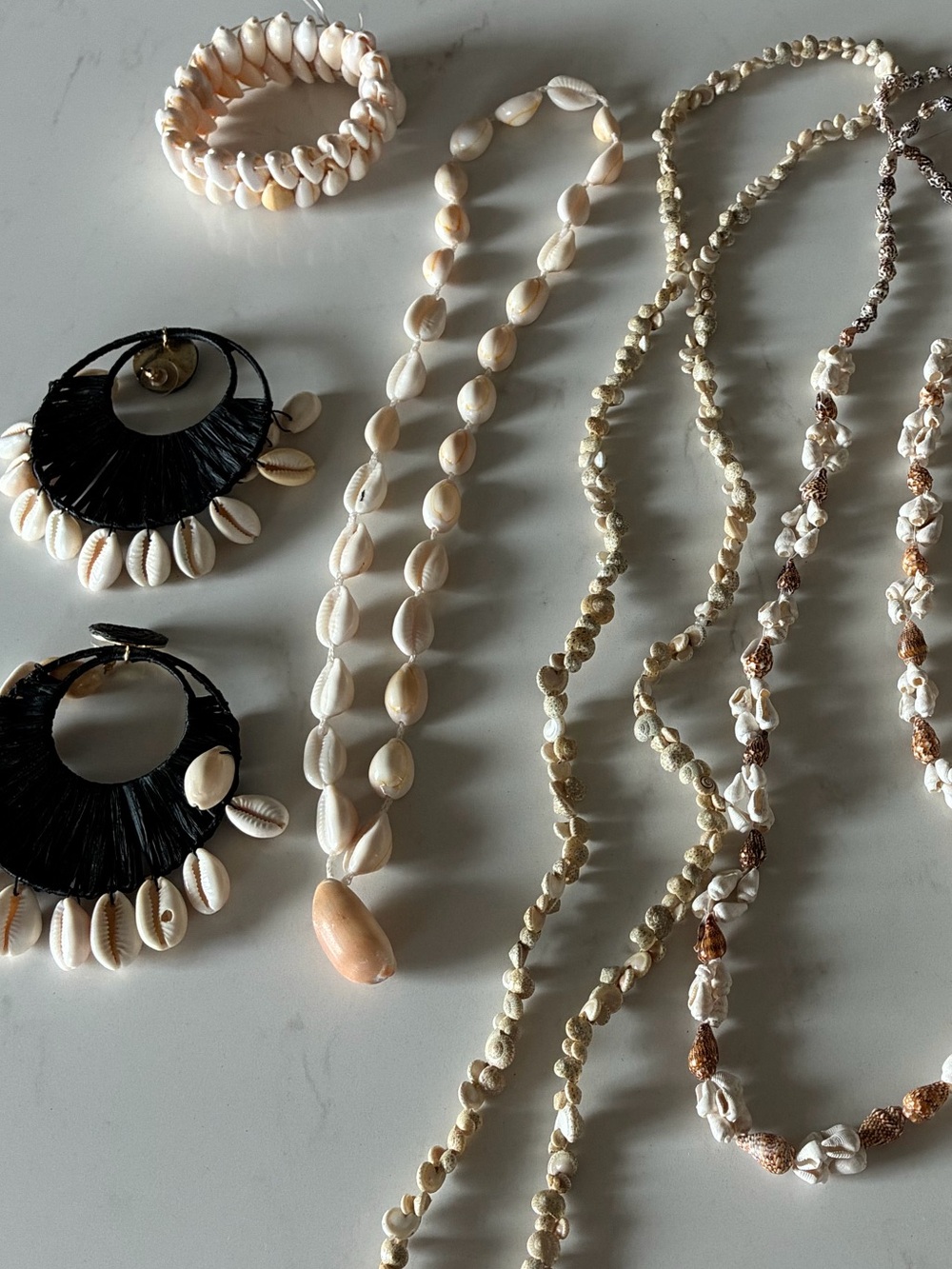 Shell Beaded 5 Necklaces & 1 Earring Set , 1 bracelet - Natural Beige